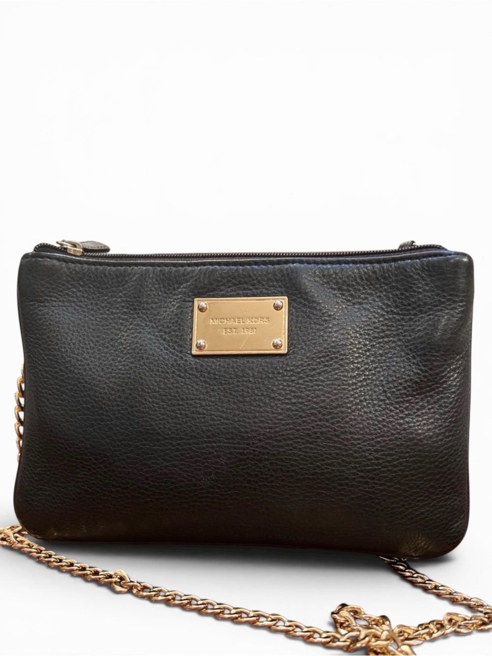 Michael Kors Bedford Gusset Triple Zip Pebbled Buckle Leather Crossbody - Picture 1 of 11